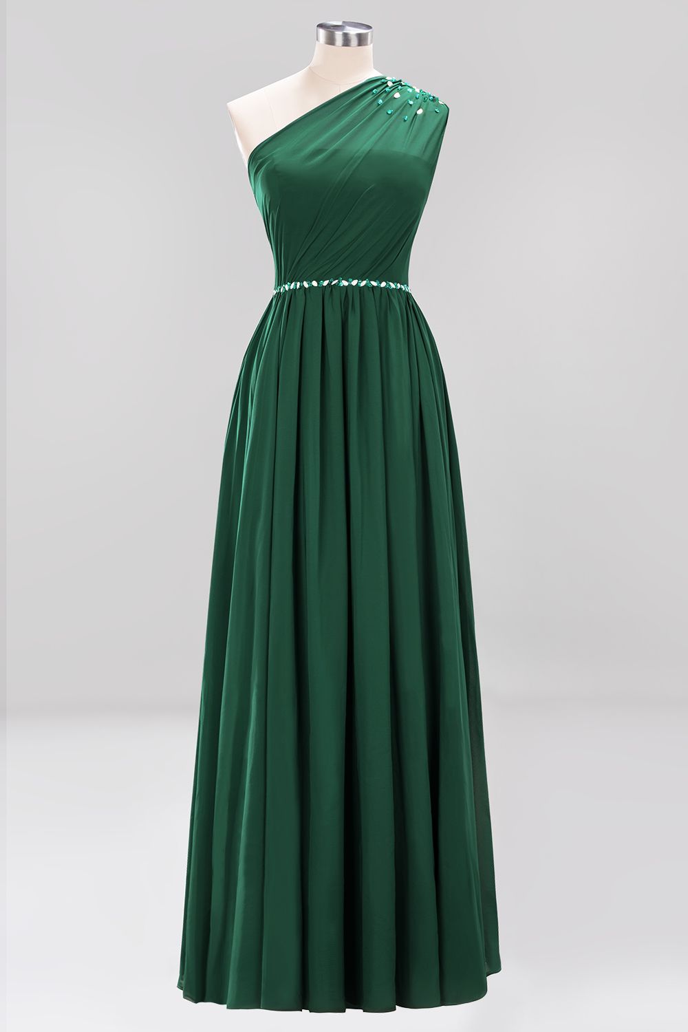 Elegant A-Line Burgundy Chiffon One-Shoulder Sleeveless Ruffles Floor-Length Bridesmaid Dresses with Beadings-newarrivaldress