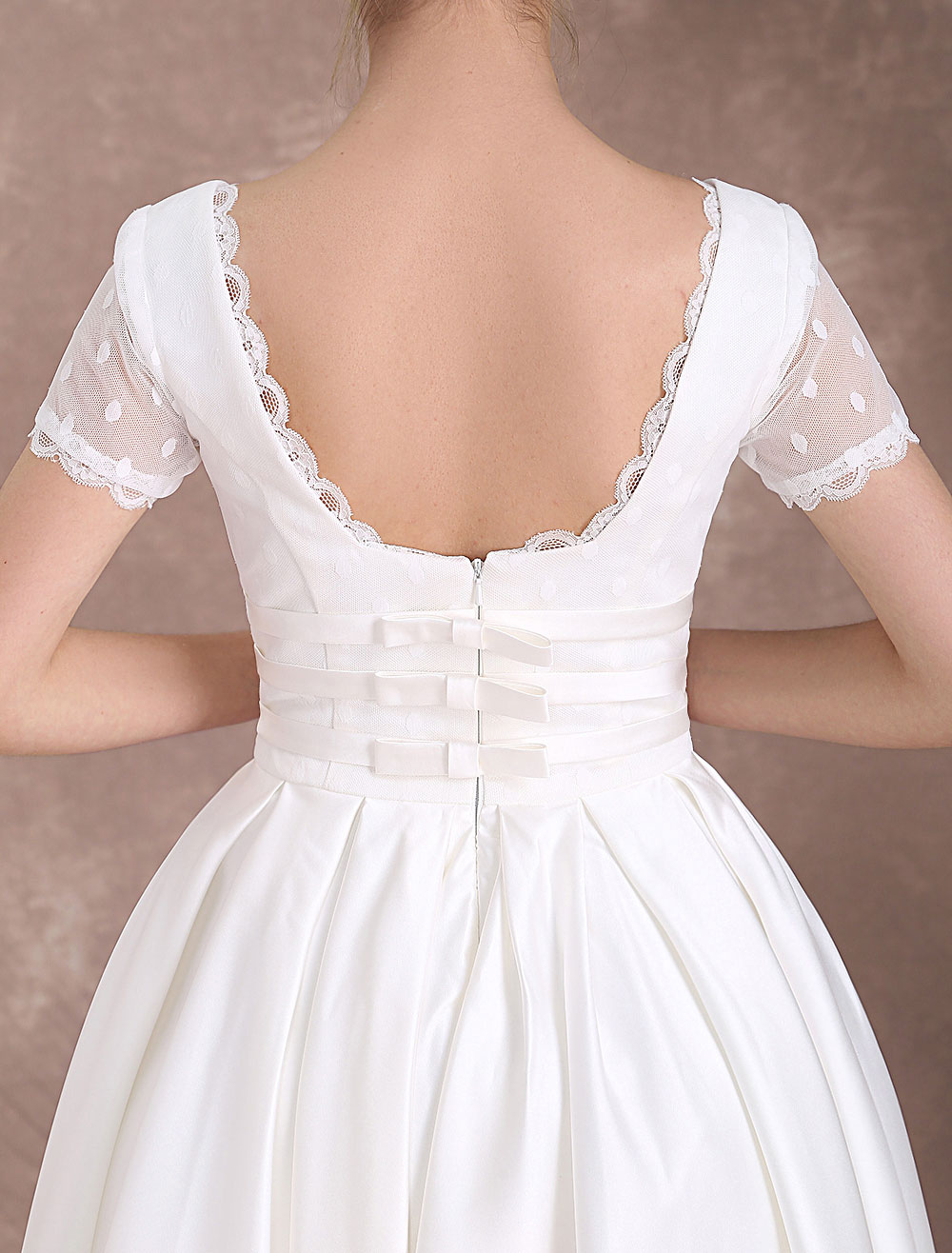 Vintage Wedding Dress Short Sleeve 1950'S Bridal Dress Backless Polka Dot Lace Trim Ivory Wedding Reception Dress Exclusive-newarrivaldress