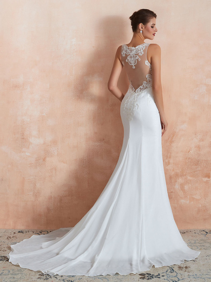 Wedding Dress 2021 Mermaid Sleeveless Lace Appliqued Beach Bridal Gowns With Train-newarrivaldress
