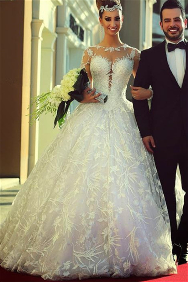 Long Sleeve Ball Gown Wedding Dress Court Train Custom Made Bridal Gowns-newarrivaldress