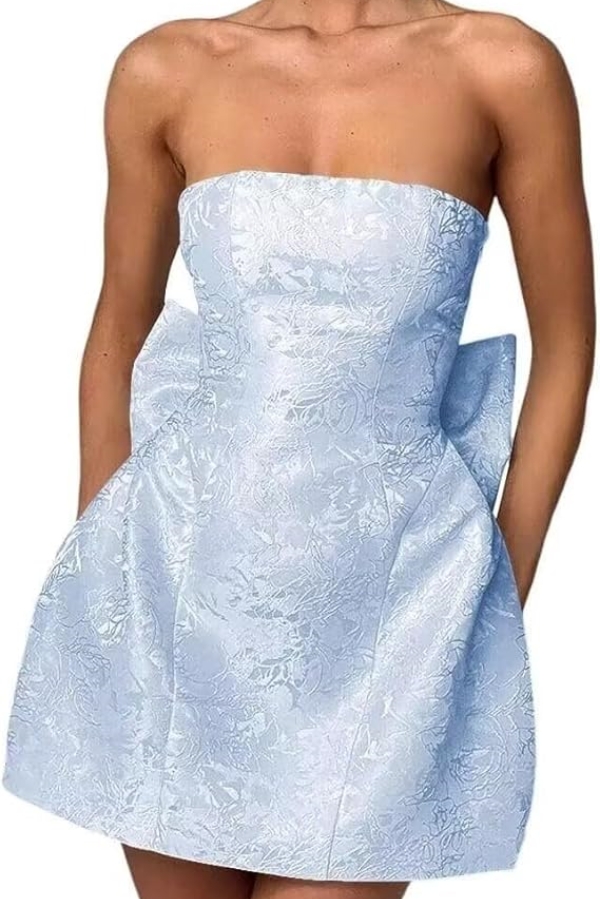 Chic Strapless Ruffle Satin Sheath Prom Dress Short Homecoming Dresses with Bow-newarrivaldress