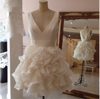 White V-neck Mini Cocktail Dresses Organza A-Line Homecoming Dresses-newarrivaldress