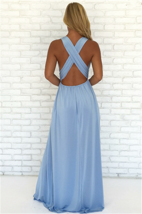 Crisscross Side Split Blue Formal Dresses | V-neck Sexy Formal Party Dress Online-newarrivaldress
