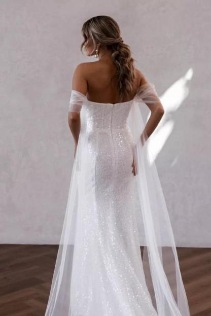 Off-the-Shoulder Sequins Wedding Dress side Split Design-newarrivaldress