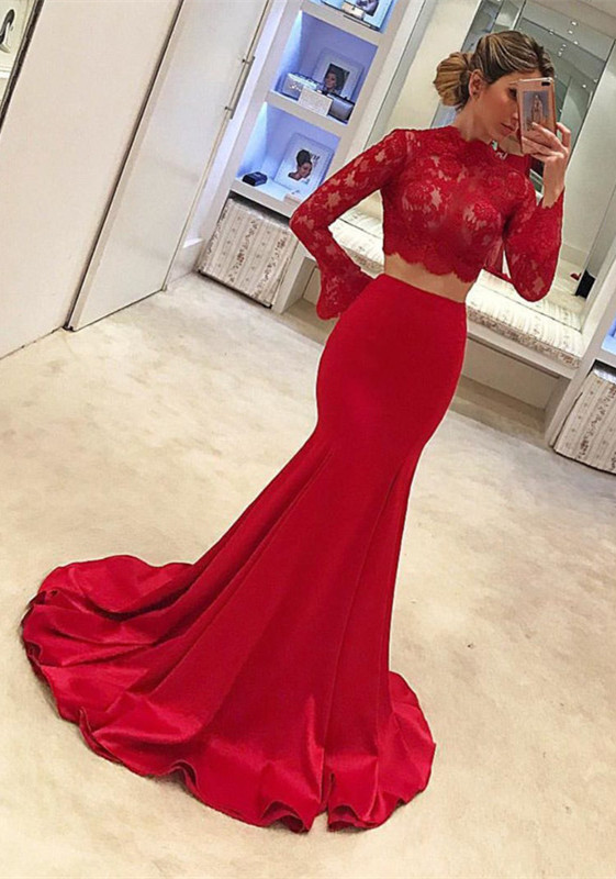 Gorgeous Lace Red Two piece Prom Dress Mermaid-newarrivaldress