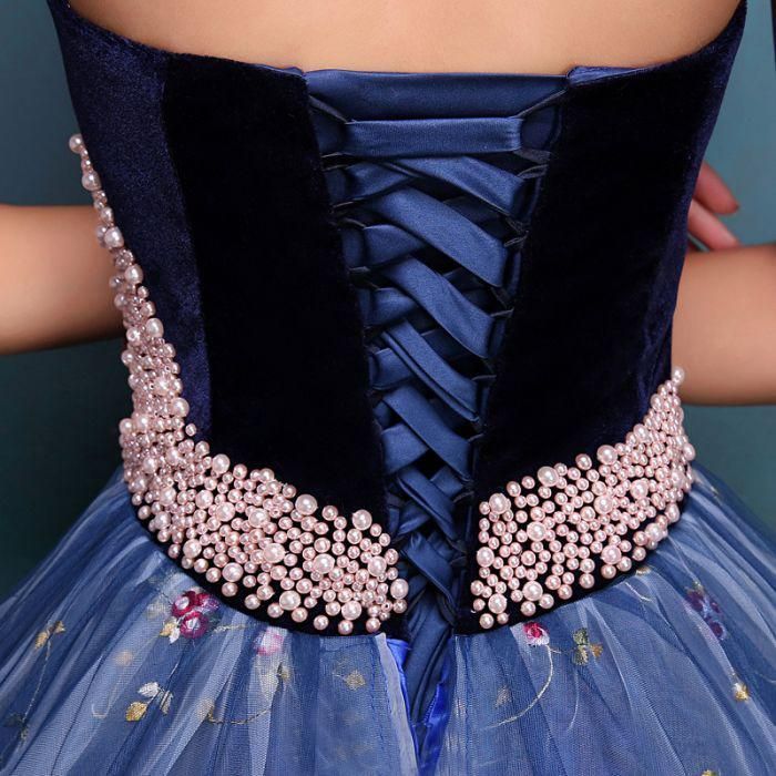 Embroidery Puffy Exquisite Pearls Sweetheart Long Prom Dresses-newarrivaldress