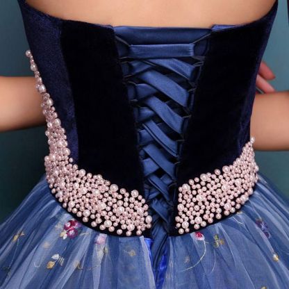 Embroidery Puffy Exquisite Pearls Sweetheart Long Prom Dresses-newarrivaldress