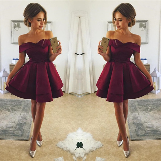 Cute Off-the-shoulder Deep Burgundy Homecoming Dress | Short Party Gown-newarrivaldress