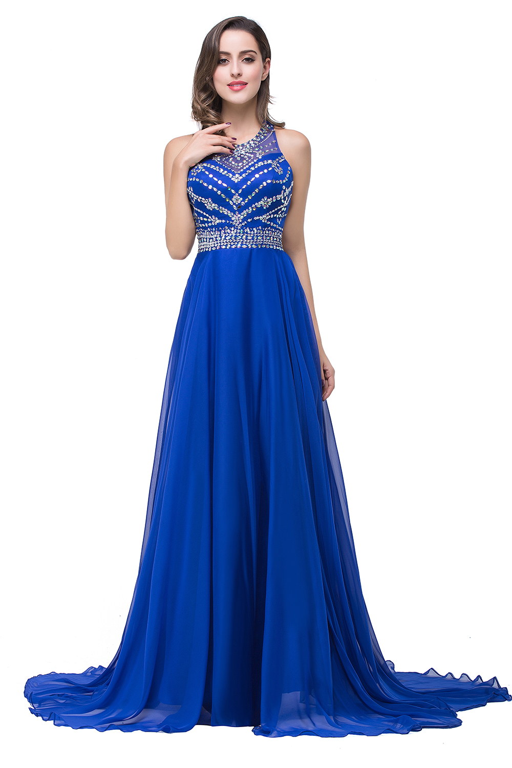ELLA | A-line Crew Floor-length Sleeveless Tulle Prom Dresses with Crystal Beads-newarrivaldress