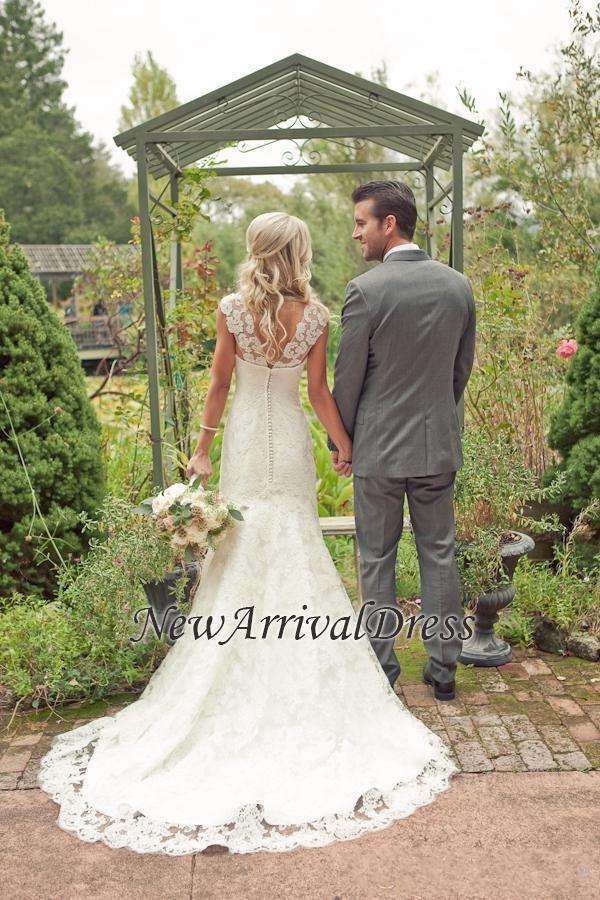 Mermaid Vintage Lace Appliques Straps Wedding Dresses with Court Train-newarrivaldress