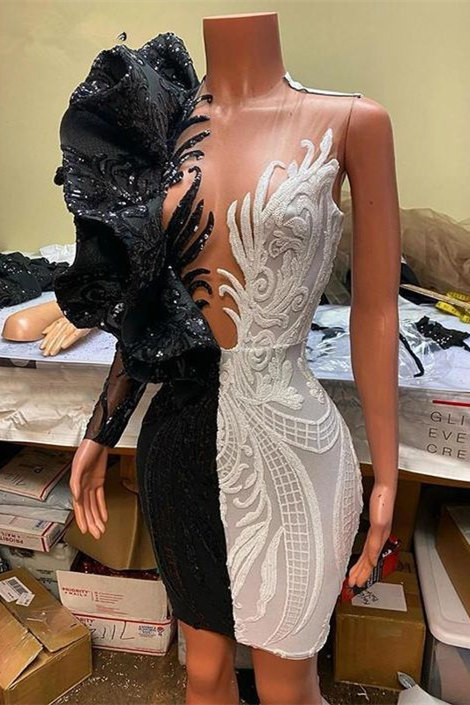 Unique Bicolor Tddecoration Short Homecoming Dress One Shoulder Knee Length Party Dress-newarrivaldress