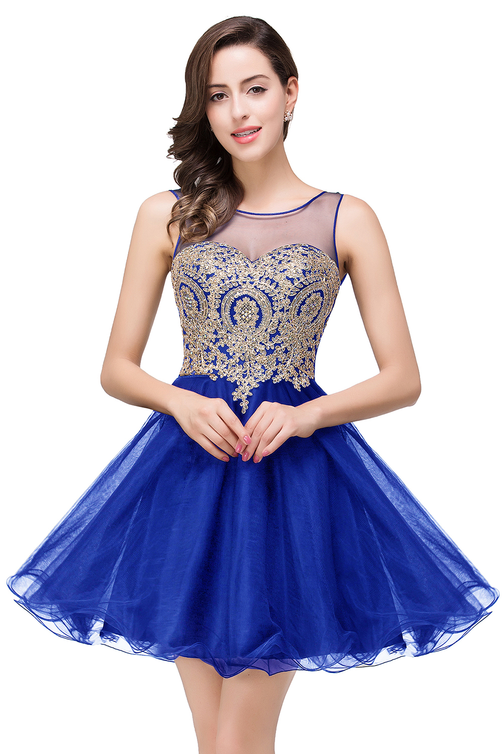 ESTRELLA | A-line Crew Short Sleeveless Appliques Prom Dress-newarrivaldress
