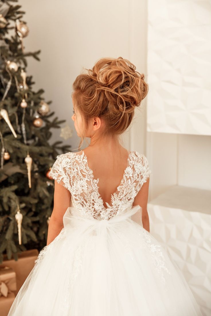 Cap Sleeves Lace Little Girl Dress Christmas Party White Princess Dress-newarrivaldress