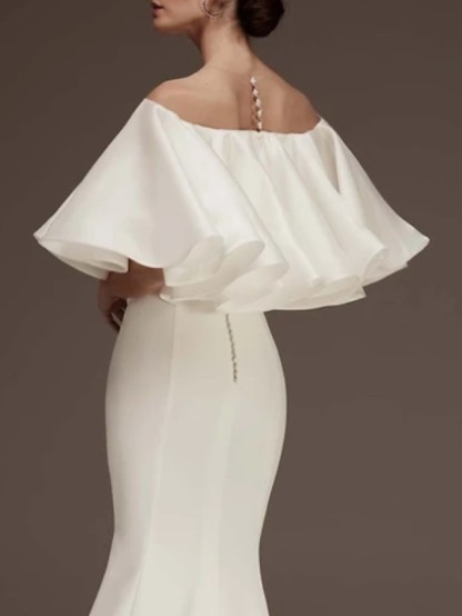 Elegant Puffy Off Shoulder Mermaid Wedding Reception Dress-newarrivaldress