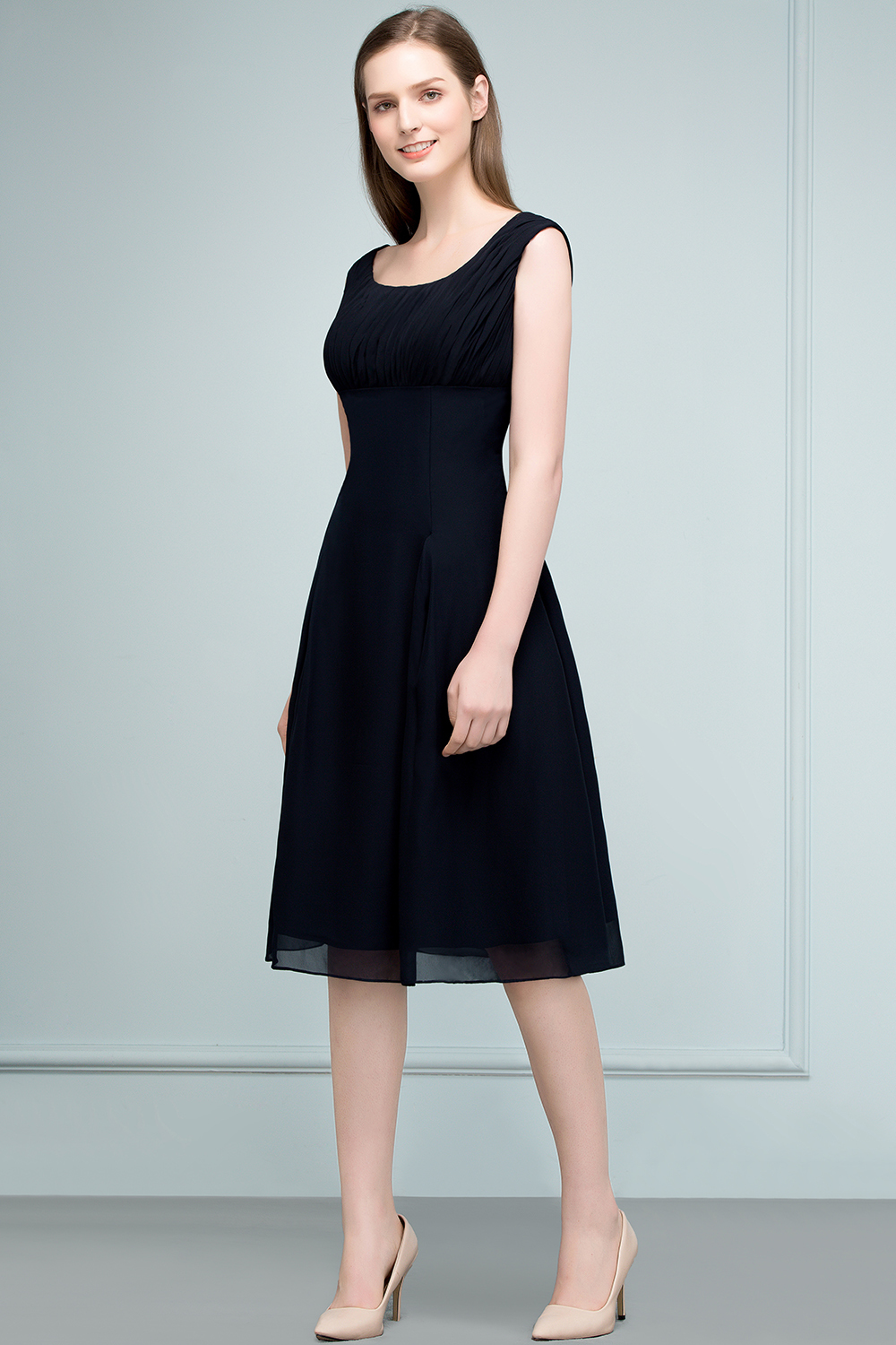 SUZANNE | A-line Tea Length Sleeveless Ruffled Chiffon Bridesmaid Dresses-newarrivaldress