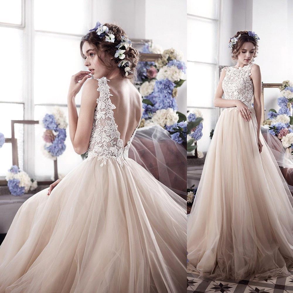 Romantic Fluffy Tulle Sleeveless Vintage Lace Open Back Sexy Wedding Dresses-newarrivaldress
