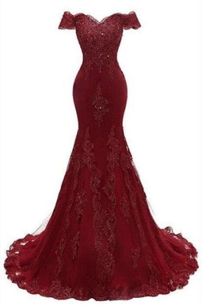 Gorgeous Burgundy Prom Dress |Mermaid Lace Evening Gowns-newarrivaldress