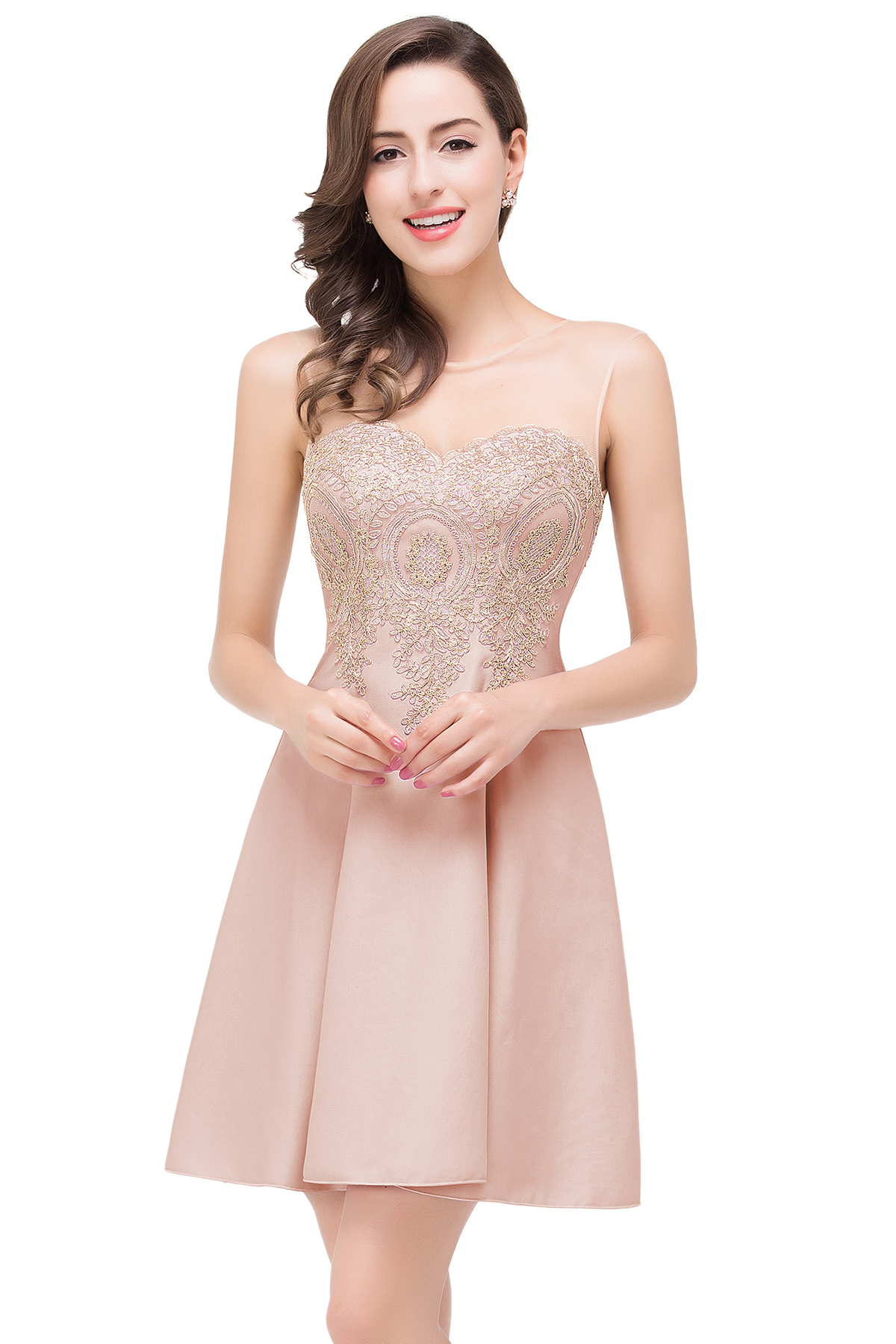 ESTHER | A-line Sleeveless Chiffon Short Prom Dresses with Appliques-newarrivaldress