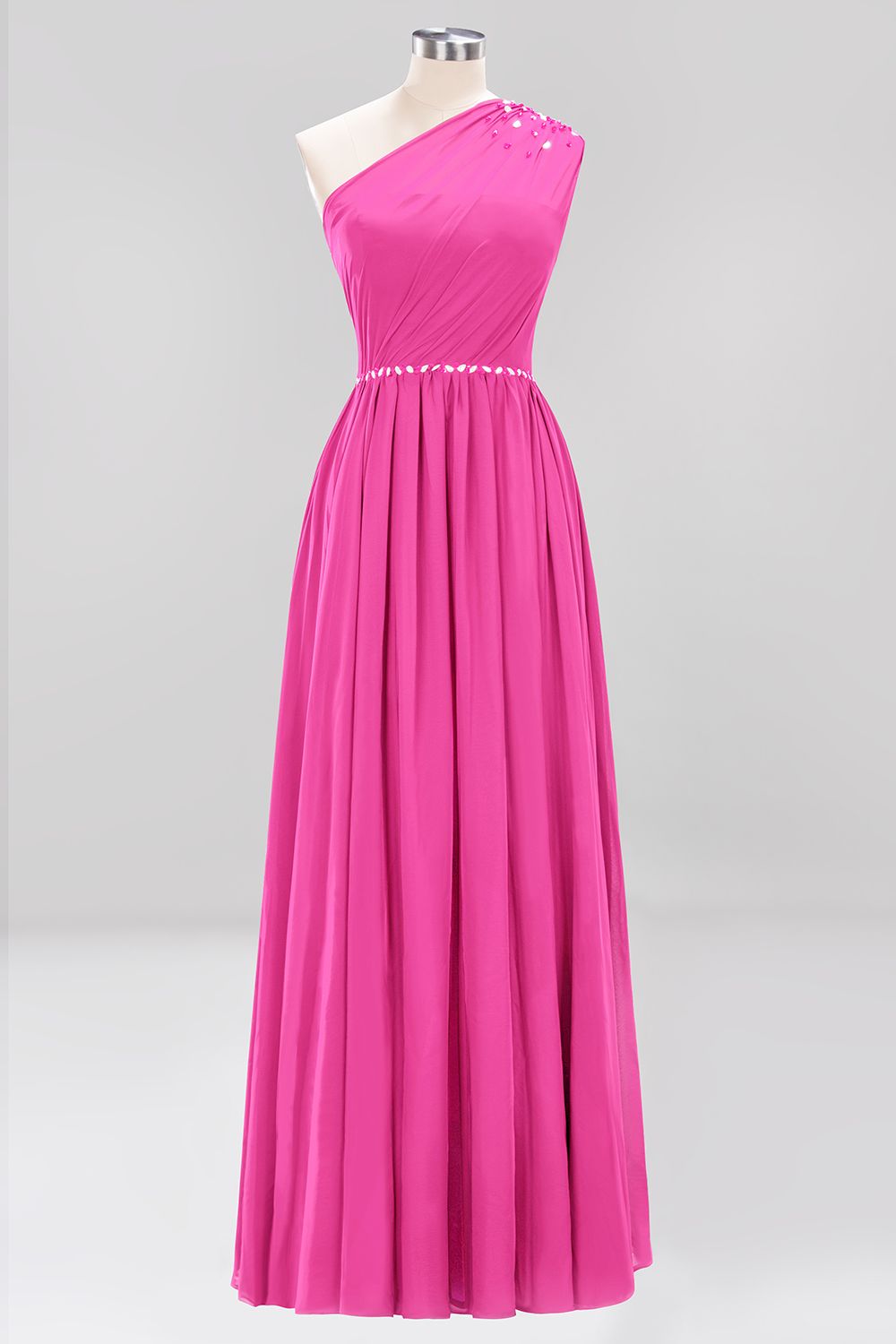 Elegant A-Line Burgundy Chiffon One-Shoulder Sleeveless Ruffles Floor-Length Bridesmaid Dresses with Beadings-newarrivaldress