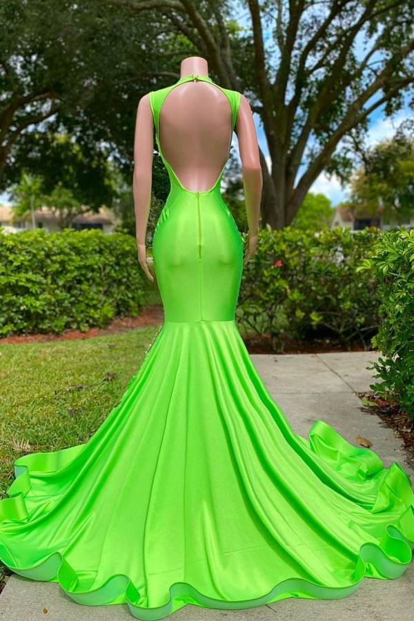 Luxury Deep V-Neck Mermaid Prom Dress 3D Beadings Stretch Satin Party Gown-newarrivaldress