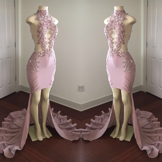 Modest High Neck Lace Appliques Prom Dresses | Front Split Prom Dresses-newarrivaldress