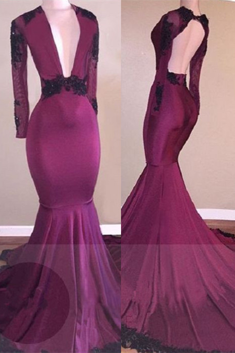Burgundy LaceProm Dresses | Mermaid V-Neck Black Lace Evening Gowns BA7833-newarrivaldress