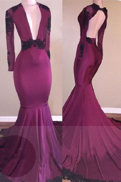 Burgundy LaceProm Dresses | Mermaid V-Neck Black Lace Evening Gowns BA7833-newarrivaldress