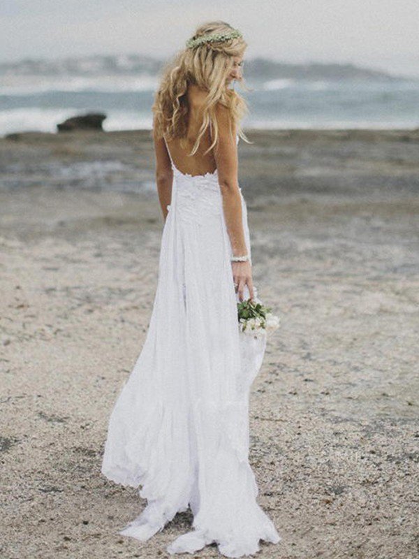 V-neck Appliques Court Train Sexy Bridal Gowns | Chiffon Sleeveless Wedding Dresses-newarrivaldress