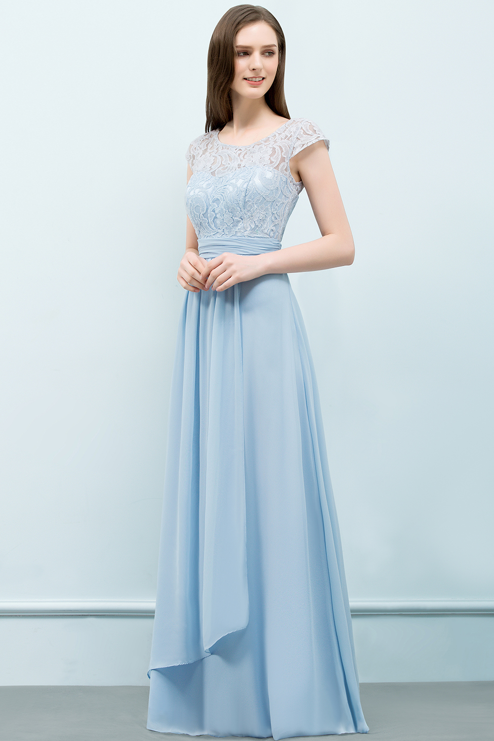 SHIRLEY | A-line Long Cap Sleeves Lace Top Chiffon Bridesmaid Dresses-newarrivaldress