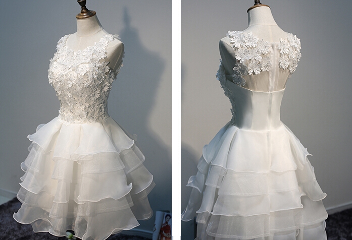 Sleeveless Lace Layers Hot Lace Appliques Organza White Sexy Short Homecoming Dresses-newarrivaldress