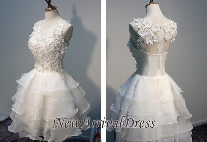 Sleeveless Lace Layers Hot Lace Appliques Organza White Sexy Short Homecoming Dresses-newarrivaldress