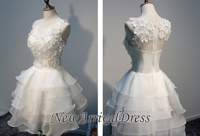 Sleeveless Lace Layers Hot Lace Appliques Organza White Sexy Short Homecoming Dresses-newarrivaldress