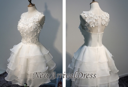 Sleeveless Lace Layers Hot Lace Appliques Organza White Sexy Short Homecoming Dresses-newarrivaldress