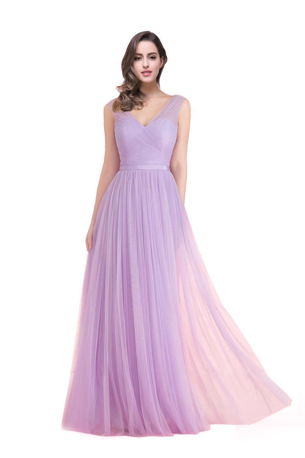 ELLIOT | A-line Sleeveless V-neck Floor-length Tulle Bridesmaid Dresses-newarrivaldress