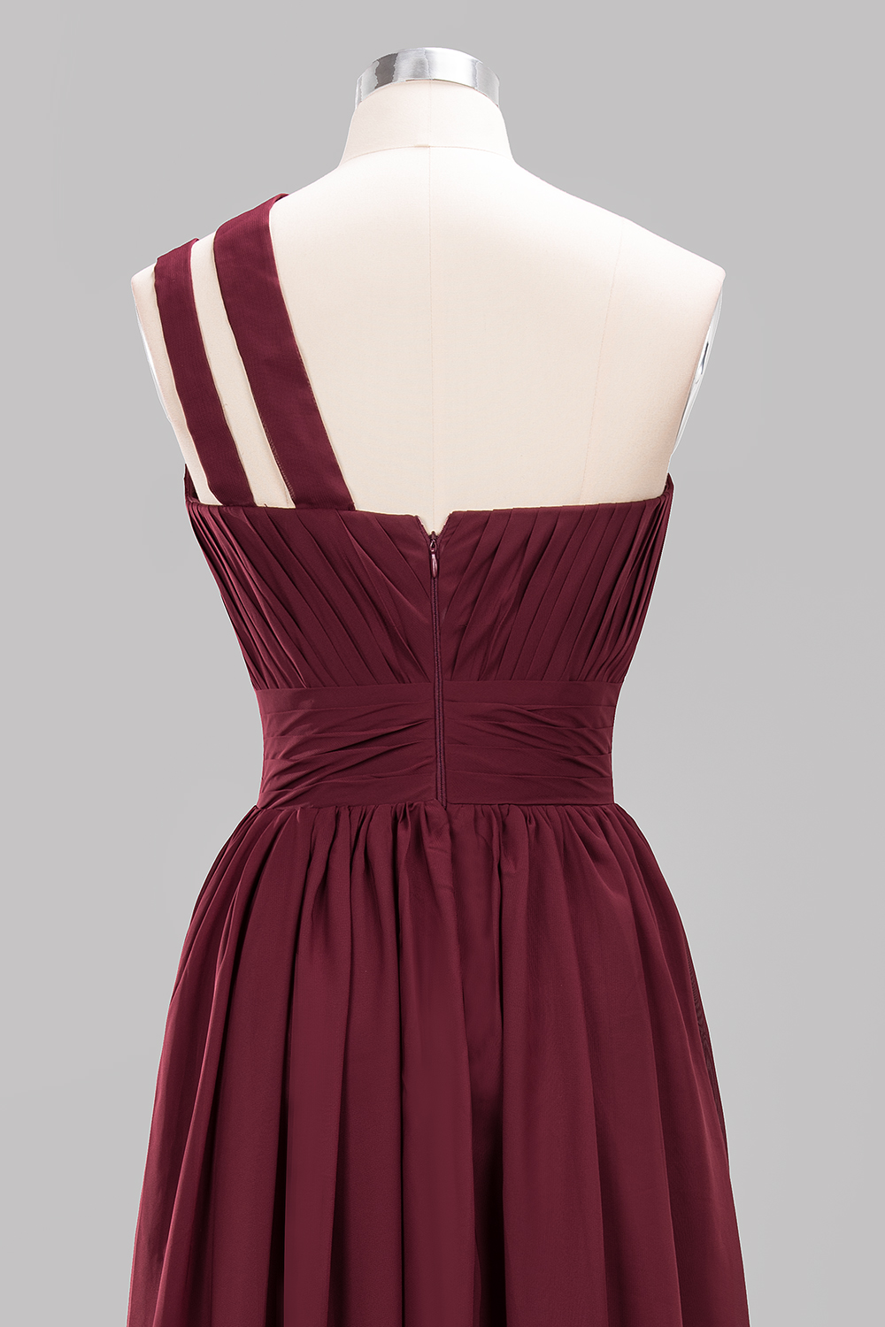Elegant A-Line Burgundy Chiffon One-Shoulder Sleeveless Ruffles Floor-Length Bridesmaid Dresses-newarrivaldress