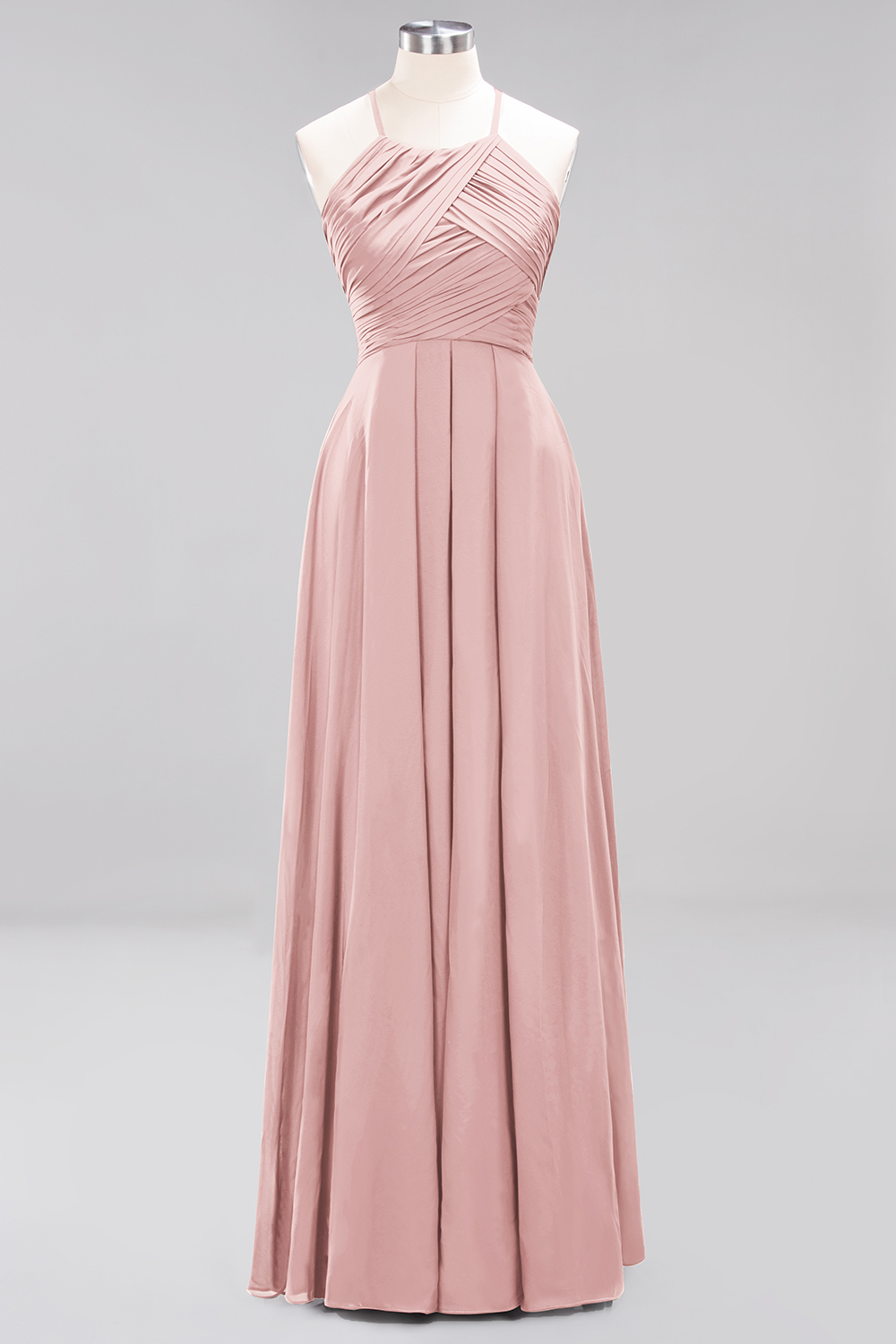 Halter Pleated Bridesmaid Dress Chiffon Sleeveless Floor Length Wedding Guest Dress-newarrivaldress
