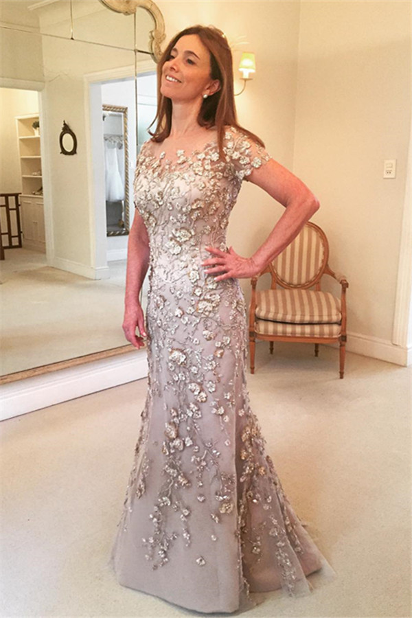 Mermaid Short-Sleeves Appliques Glamorous Evening Dress-newarrivaldress