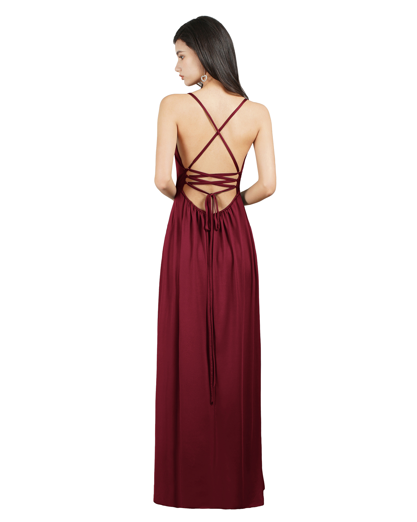Sleeveless Side Slit Evening Dress V-Neck Aline Floor-Length Dress-newarrivaldress