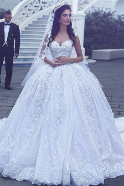 Sweetheart Gorgeous Lace Sleevesless Flowers Ball Gown Wedding Dresses-newarrivaldress