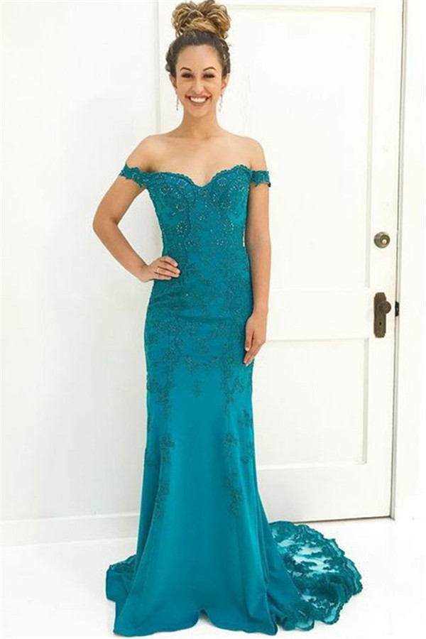 Charming Off-the-Shoulder Appliques Sleeveless Beading Floor-Length Prom Dress-newarrivaldress