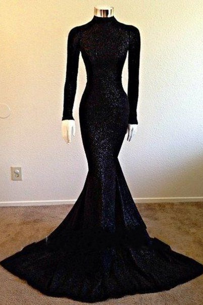 High Neck BlackEvening Gowns | Modest Mermaid Long Sleeve Prom Dresses BA5158-newarrivaldress