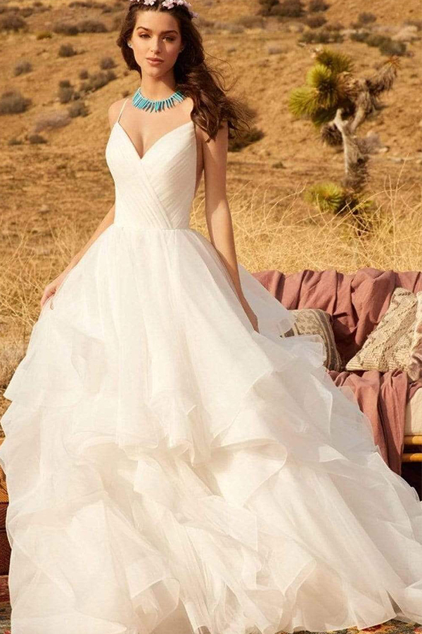 Sweetheart Spaghetti Straps Puffy Wedding Dress Sleeveless Simple Bridal Dress-newarrivaldress