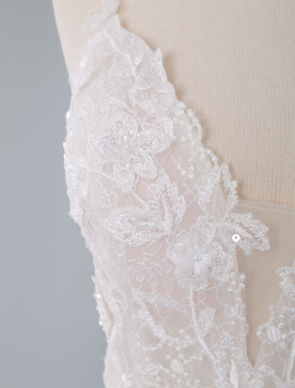 Light Pink Simple Wedding Dress A Line V-Neck Sleeveless Backless Long Lace Bridal Gowns-newarrivaldress