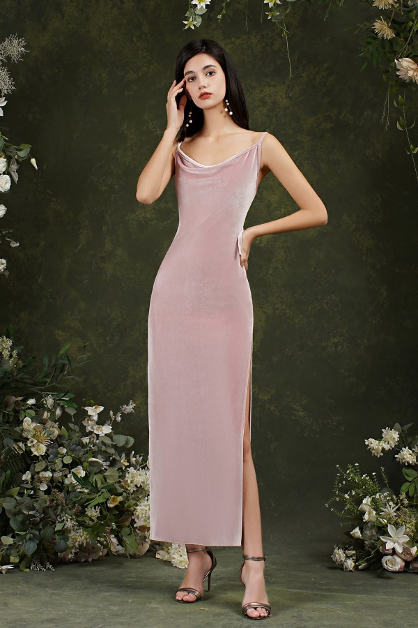 Sexy Straps Velvet Sheath Prom Dress Side Slit Mermaid Slim Party Dress-newarrivaldress