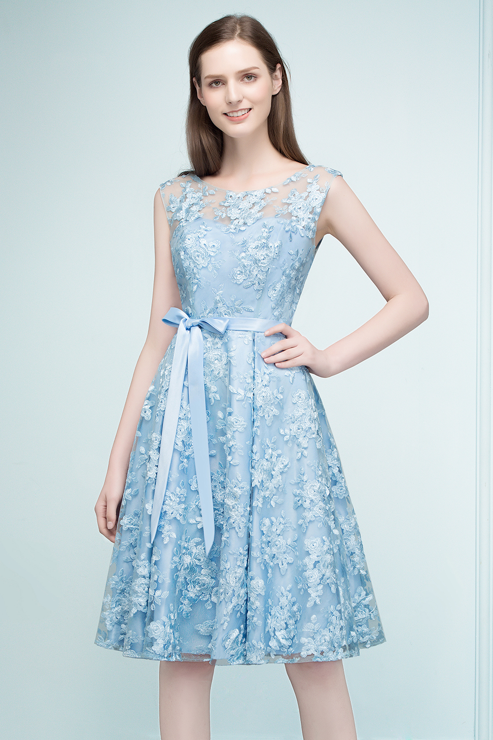 RENATA | A-line Sleeveless Knee Length Appliques Homecoming Dresses with Robbin Sash-newarrivaldress