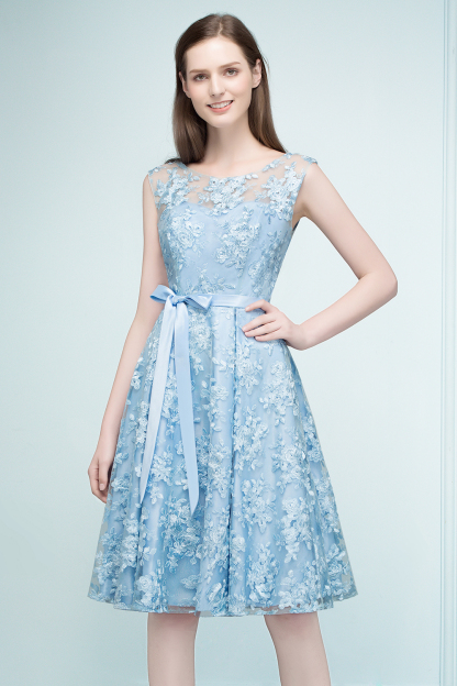 RENATA | A-line Sleeveless Knee Length Appliques Homecoming Dresses with Robbin Sash-newarrivaldress
