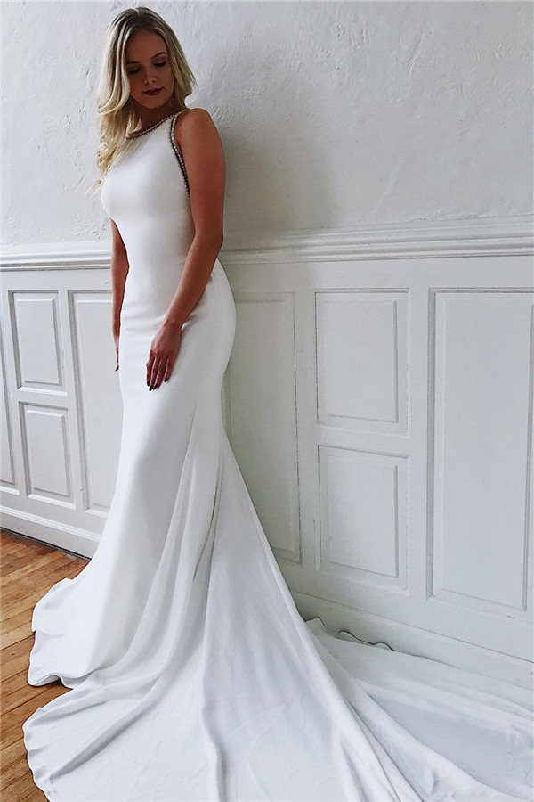 Simple Close-fitting Wedding Dresses Online with Long Train-newarrivaldress