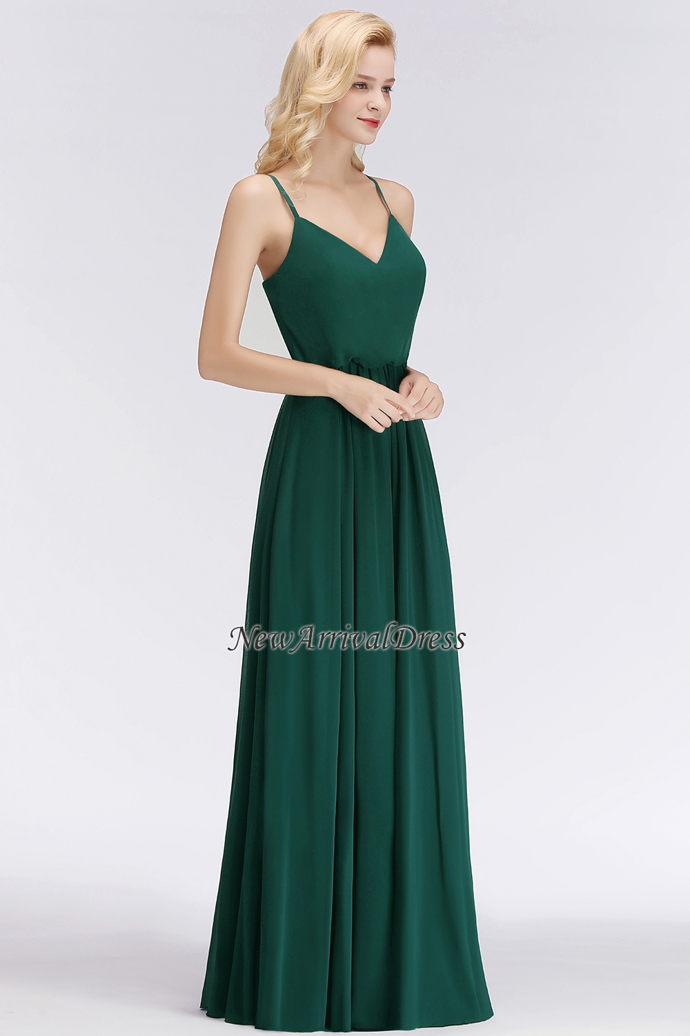 Elegant Chiffon A-Line Spaghetti-Straps Dark-Green Bridesmaid Dress-newarrivaldress