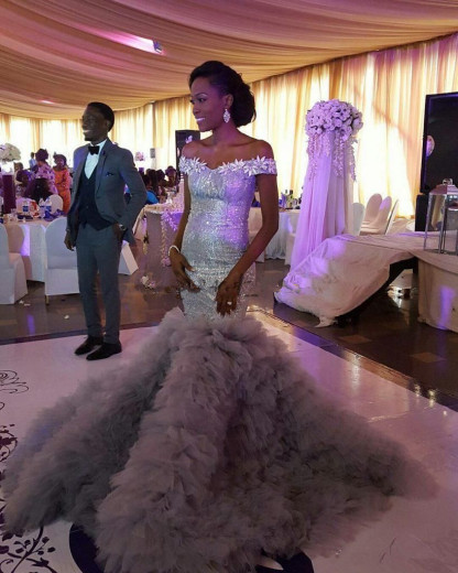 Gorgeous Ruffles Mermaid Sequined Wedding Dresses | Sexy Off The Shoulder Wedding Dresses-newarrivaldress