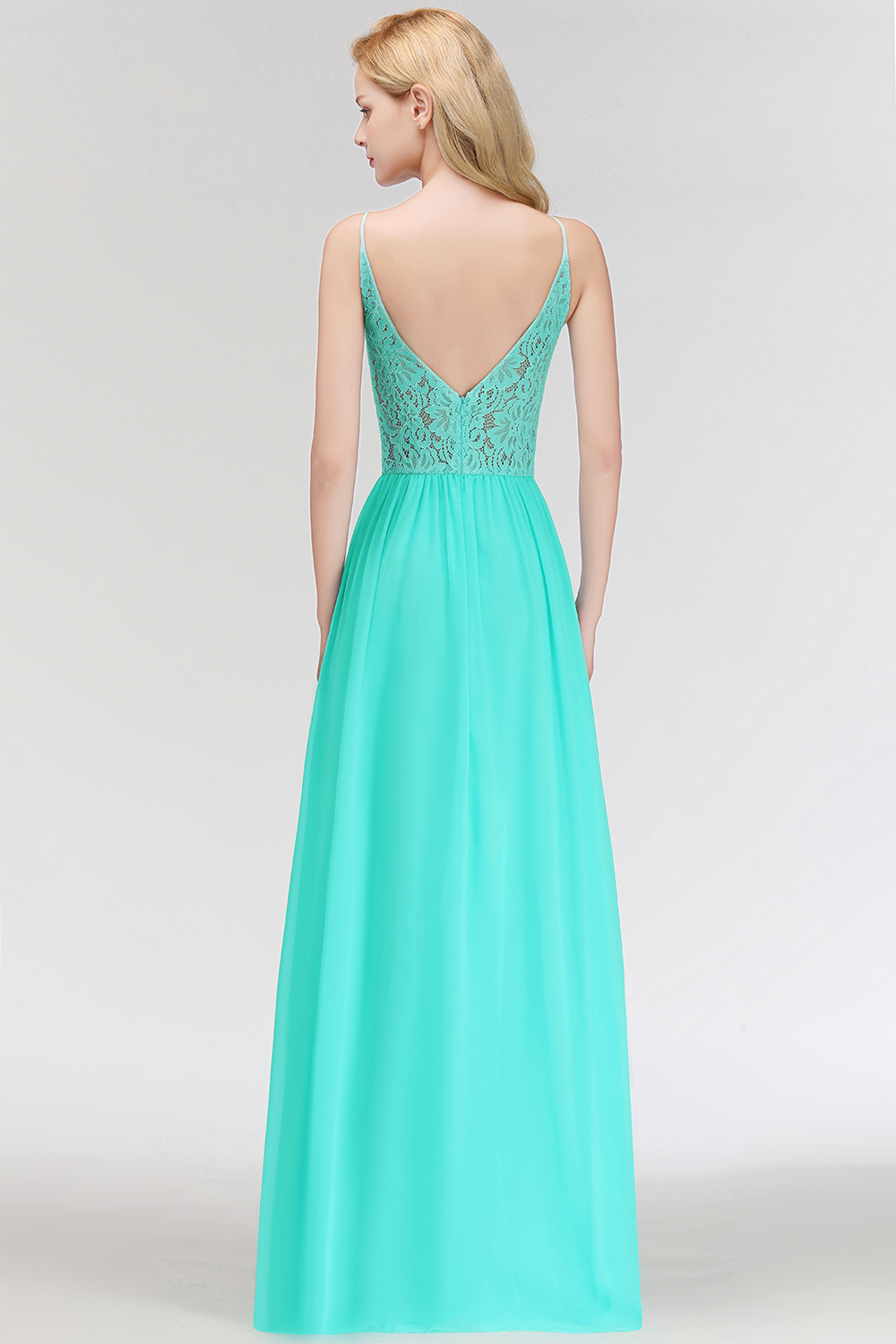 MADELEINE | A-line Keyhole Neckline Lace Top Long Spaghetti Bridesmaid Dresses-newarrivaldress